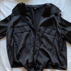 Black Satin Button Up Top